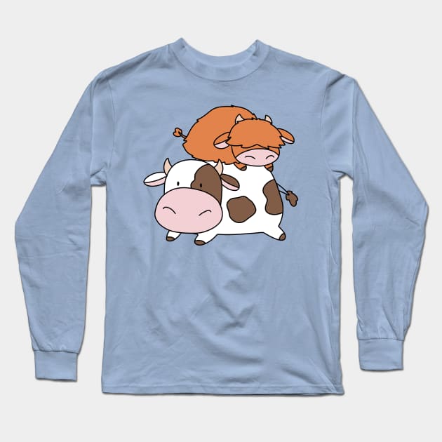 Highland Cow and Little Spotted Cow Long Sleeve T-Shirt by saradaboru